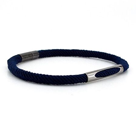 LACİVERT ÖRGÜ İPLİ ANTRASİT METAL MIKNATISLI ERKEK BİLEKLİK M028C