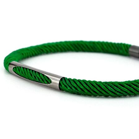 YEŞİL ÖRGÜ İPLİ ANTRASİT METAL MIKNATISLI ERKEK BİLEKLİK M028G