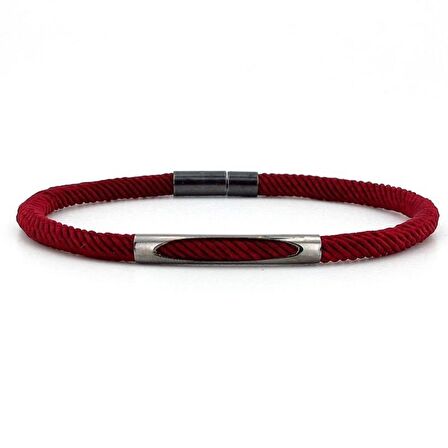 BORDO ÖRGÜ İPLİ ANTRASİT METAL MIKNATISLI ERKEK BİLEKLİK M028H