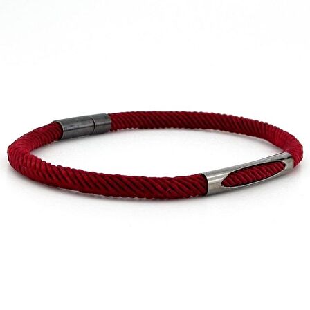 BORDO ÖRGÜ İPLİ ANTRASİT METAL MIKNATISLI ERKEK BİLEKLİK M028H