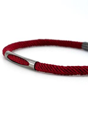 BORDO ÖRGÜ İPLİ ANTRASİT METAL MIKNATISLI ERKEK BİLEKLİK M028H