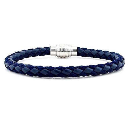 OVAL METAL KLİPS  LACİVERT ÖRGÜ DERİ ERKEK BİLEKLİK M033C