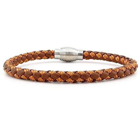 OVAL METAL KLİPS TABA RENKLİ ÖRGÜ DERİ ERKEK BİLEKLİK M033E