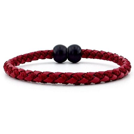 SİYAH TOP METAL MIKNATIS BORDO ÖRGÜ DERİ ERKEK BİLEKLİK M034D