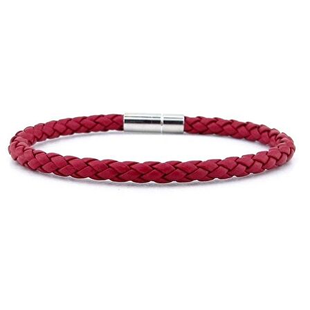 Bordo Çapraz Örgü Deri Metal Klipsli Erkek Bileklik M041B