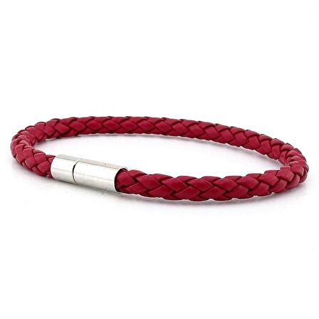Bordo Çapraz Örgü Deri Metal Klipsli Erkek Bileklik M041B