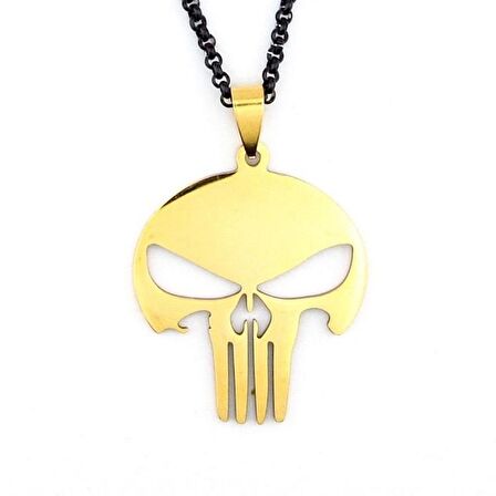 PUNISHER MARVEL  SİYAH ÇELİK ZİNCİR SARI ÇELİK ERKEK KOLYE Q0612