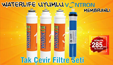 Waterlife Uyumlu Tak Çevir Su Arıtma Filtre Seti 5 Aşamalı Tam Takım (Vontron 75 Gpd Membran Dahil)