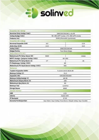 Solinved Aspendos Serisi All In One Set (6kW-48V Inverter + 51.2V 100Ah 5.1kWh Batarya)