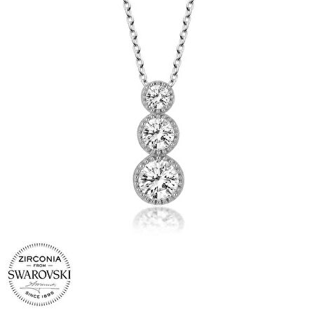 Swarovski Taşlı Gümüş Üçtaş Tektaş Bayan Kolye & Swarovski Kolye &  &