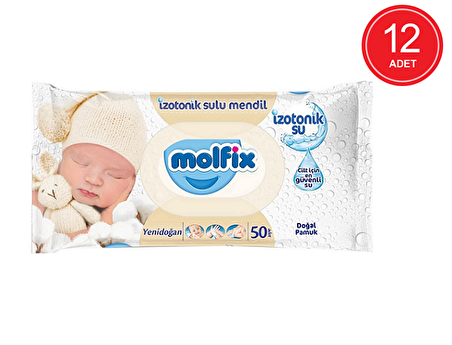 Molfix Yenidoğan Alkolsüz-Parfümsüz 12 x 50 Yaprak 12 Paket Islak Mendil