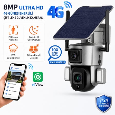 Uninet YS-SO20 8 MP 4G SIM Kartlı Solar Güvenlik Kamerası 10X Optik Zoom