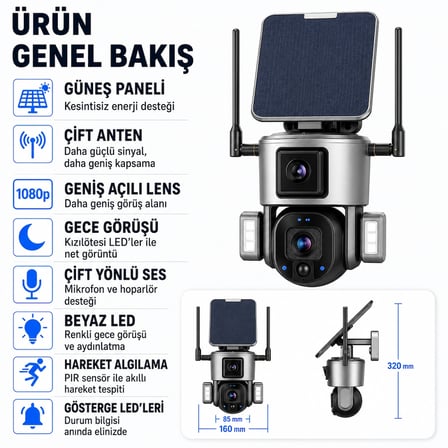 Uninet YS-SO20 8 MP 4G SIM Kartlı Solar Güvenlik Kamerası 10X Optik Zoom