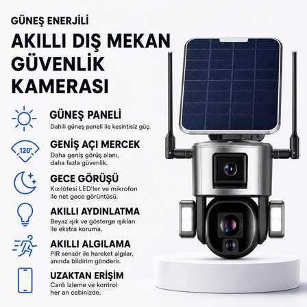 Uninet YS-SO20 8 MP 4G SIM Kartlı Solar Güvenlik Kamerası 10X Optik Zoom