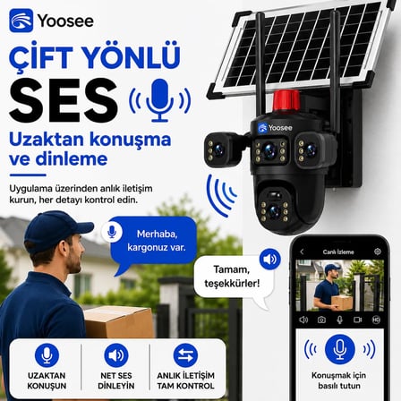 Uninet 8MP Çift Lensli 4G Solar Güvenlik Kamerası PTZ Dış Mekan IP Kamera
