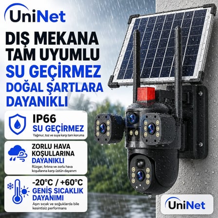 Uninet 8MP Çift Lensli 4G Solar Güvenlik Kamerası PTZ Dış Mekan IP Kamera