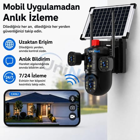 Uninet 8MP Çift Lensli 4G Solar Güvenlik Kamerası PTZ Dış Mekan IP Kamera