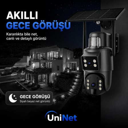 Uninet YS-10Solar 8 MP Güvenlik Kamerası 4G Sim Kartlı Çift Lensli Dış Mekan