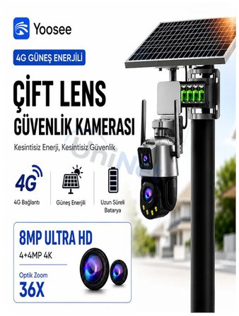 Uninet 4G SIM Kartlı Solar Çift Kameralı Güvenlik Kamerası 8MP 36X Zoom