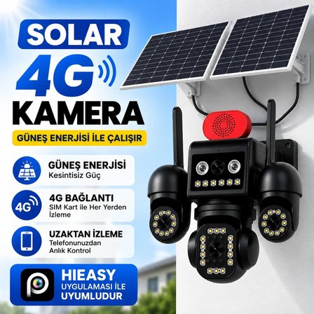 Uninet Aov Teknolojili 4g Solar Güvenlik Kamerası – Düşük Güç Tüketimi, Kesintisiz Izleme ve Anlık Kayıt 4 Kameralı – 3 Kamerası Dönebilen  Ptz + 1 Sabit Lens, Gece Görüşü ve Siren