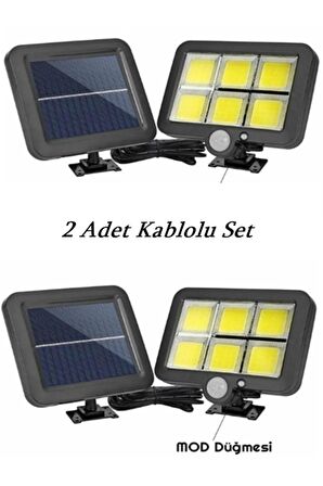 2 Adet 120 Cob Led Kumandalı Solar Panel Güneş Enerjili 3 Mod Duvar Lambası Bahçe