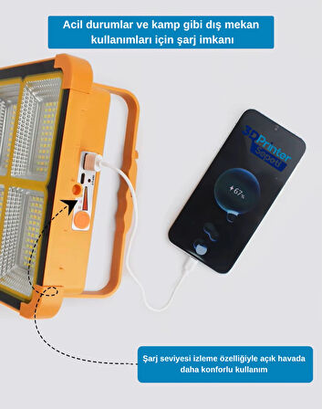 3D Printer Sepeti 200W Solar Güneş Enerjili LED Projektör – Taşınabilir, Powerbank Özellikli, 5 Modlu Aydınlatma