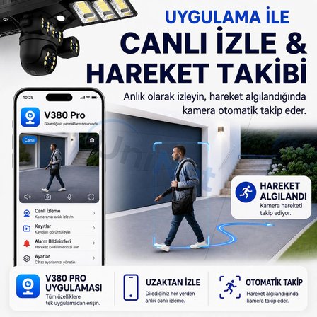 Uninet 8MP 4G Solar Güvenlik Kamerası Çift Lensli Renkli Gece Görüşlü Siyah Dış Mekan