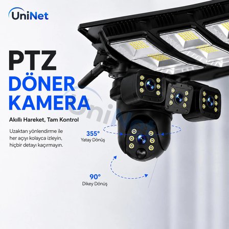 Uninet 8MP 4G Solar Güvenlik Kamerası Çift Lensli Renkli Gece Görüşlü Siyah Dış Mekan
