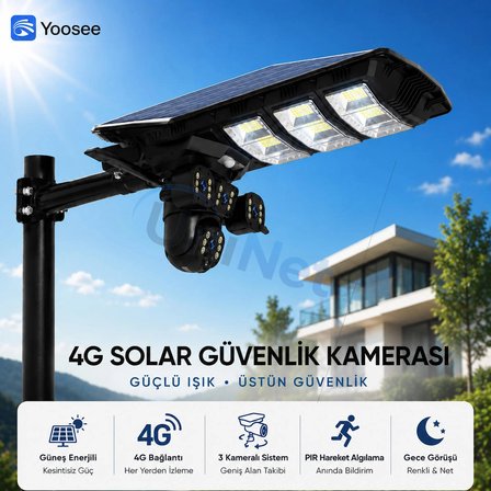 Uninet 8MP 4G Solar Güvenlik Kamerası Çift Lensli Renkli Gece Görüşlü Siyah Dış Mekan