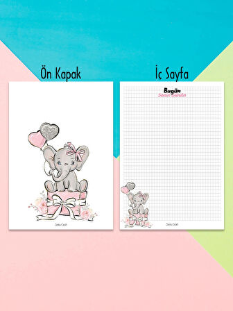 Sevimli Fil Desenli Kareli Notepad 01 Günlük Planlayıcı, Defter, To Do List, Not Defteri, Ajanda