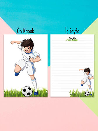 Kaptan Tsubasa Futbol Desenli Çizgili Notepad 01 Günlük Planlayıcı, Defter, To Do List, Not Defteri, Ajanda