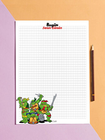 Ninja Kaplumbağa Kareli Notepad 01 Günlük Planlayıcı, Defter, To Do List, Not Defteri, Ajanda