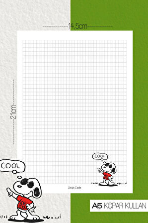 Snoopy Desenli Kareli Notepad 05 Günlük Planlayıcı, Defter, To Do List, Not Defteri, Ajanda