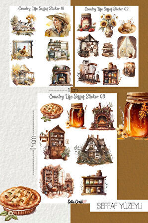 Country Life Temalı Şeffaf Sticker Seti 01-02-03 Ajanda Planlayıcı Bullet Journal Için Uygundur