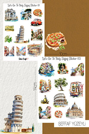 Lets go to Italy Temalı Şeffaf Sticker Seti 01-02 Ajanda Planlayıcı Bullet Journal Için Uygundur