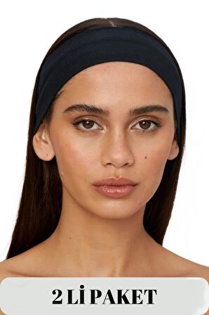 Salvia Dione 2' Li Spor Kadın Erkek Saç Bandı Seti - Pamuk Yazlık İnce Sıkmayan Bandana - Kadın & Erkek Yoga Pilates Bisiklet Saç Bandı Taç - Kadın Günlük Moda Yüz Yıkama Makyaj Kakül Perçem Engelleyici Saç Bandı Bandana Seti Siyah
