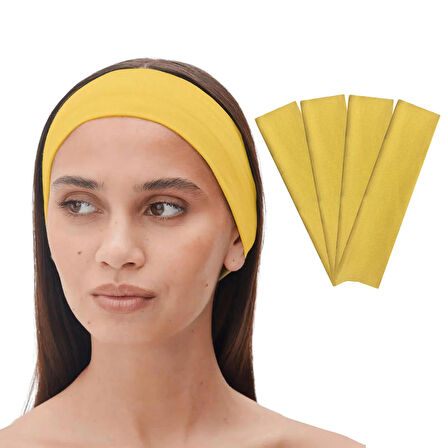 Salvia Dione 4' lü Spor Kadın Erkek Taç Saç Bantları - Pamuk Yazlık İnce Sıkmayan Bandana - Kadın & Erkek Koşu Fitness Yoga Pilates Bisiklet Saç Bandı Taç - Kadın Günlük Moda Yüz Yıkama Makyaj Kakül Perçem Engelleyici Saç Bandı Bandana Sarı