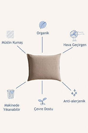 %100 Organik Pamuk Müslin Yastık Kılıfı Seti 2'li – 50x70 cm | Yumuşak Dokulu, Nefes Alabilen, Antialerjik, Lüks ve Premium Kalite Doğal Pamuklu Yastık Kılıfı Takımı
