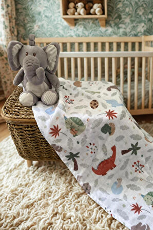 Salvia Dione Çok Amaçlı Müslin Bebek Örtüsü - 60x95 3 Katlı%100 Pamuk Müslin Bebek Battaniyesi - Unisex Hem Kız Hem Erkek Bebek İçin Hediye Alt Açma, Dinazor ve Hayvan Desenli Yenidoğan Kundak