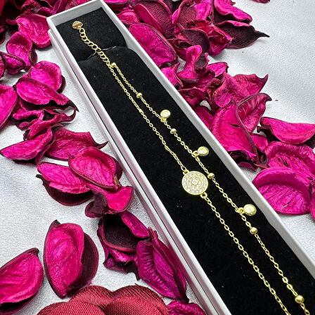 925 Ayar Gümüş Yuvarlak Taşlı Kadın Bileklik – Zarif Tasarım, Altın Kaplama