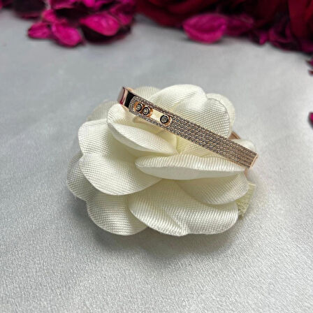 Rose Kaplama Zirkon Taşlı Kadın Kelepçe Modeli 925 Ayar Gümüş