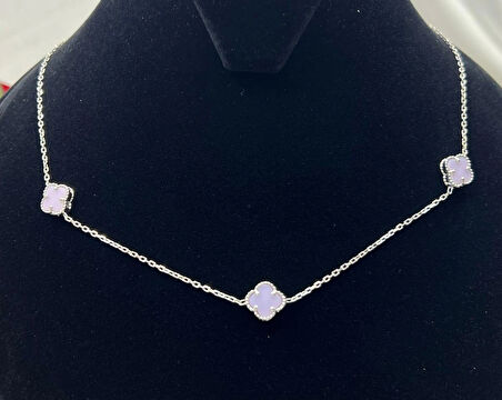 Van Cleef Yonca 3'lü Beyaz Taşlı Kadın Kolyesi 925 Ayar Gümüş Rodyumlu 8 mm