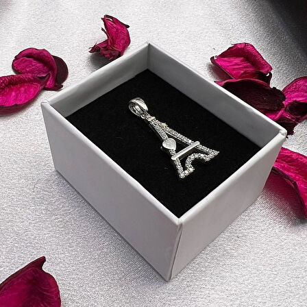 Eyfel Kulesi Figürlü Kadın Kolye Ucu 925 Ayar Gümüş Zirkon Taşlı