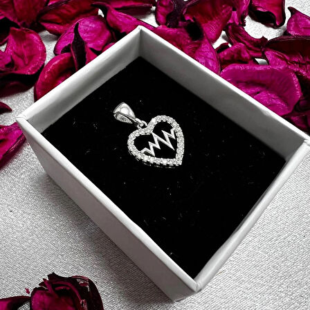 Kalp ve Nabız Figürlü Kadın Kolye Ucu 925 Ayar Gümüş Zirkon Taşlı