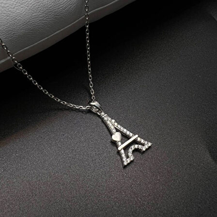 Eyfel Kulesi Figürlü Kadın Kolye 925 Ayar Gümüş Zirkon Taşlı