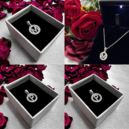 925 Ayar Gümüş Yuvarlak Taşlı Harf Kolye – Kişiye Özel Harf Kolye