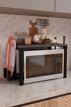 Mikrodalga Fırın Üstü Raf,Tepsi ve Kesme Tahtası Bölmeli,Bıçak,Maşa Askılı,Metal Gövdeli Mutfak Rafı