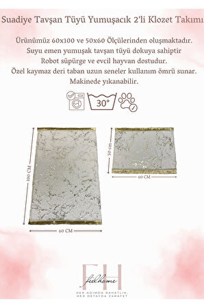 Suadiye, Tavşan Tüyü Yumuşacık,Kaymaz Taban, Emici 2'li Süper Lüks Simli Banyo Paspası