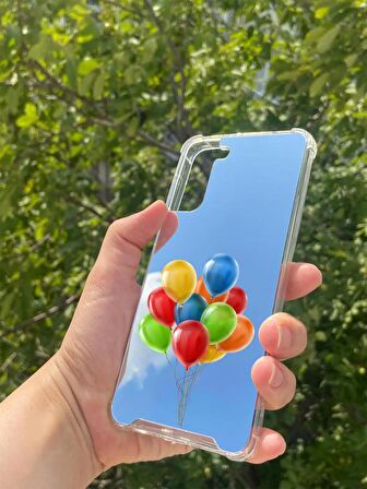 Samsung Galaxy S21 Plus Uyumlu Aynalı Balon Desenli Darbe Kamera Korumalı Silikon Telefon Kılıfı