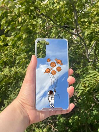 Samsung Galaxy S21 Plus Uyumlu Aynalı Astronot Desenli Darbe Kamera Korumalı Silikon Telefon Kılıfı